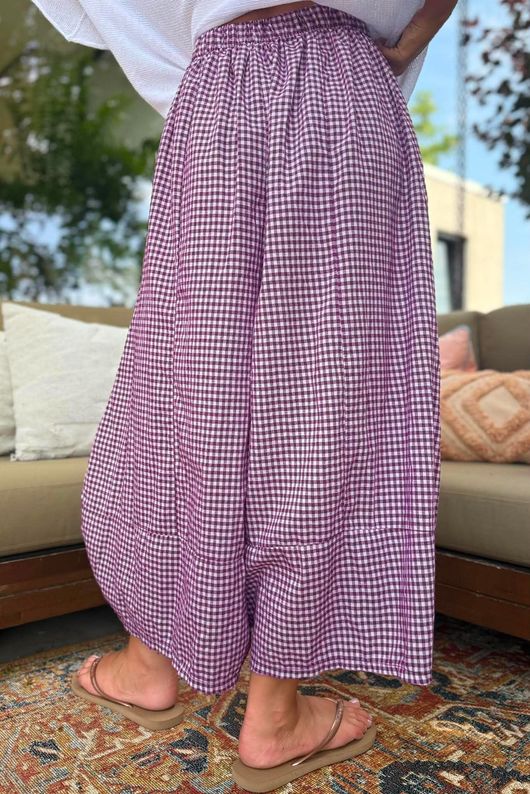 Arbi Gingham Pocket Culotte Pant Aubergine